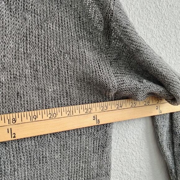 Eileen Fisher XL Gray Open Knit Button Front Cardigan 3/4 Sleeve Linen Blend NEW - Picture 3 of 10